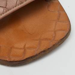 Pre Owned Bottega Veneta Light Brown Intreciatto Leather Flat Slide Sandals Size 37