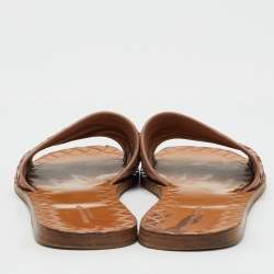 Pre Owned Bottega Veneta Light Brown Intreciatto Leather Flat Slide Sandals Size 37