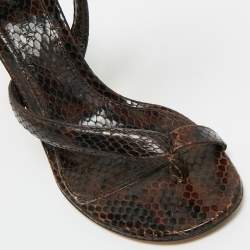 Pre Owned Bottega Veneta Brown Python Embossed Leather Ankle Wrap Sandals Size 37