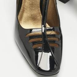 Pre Owned Bottega Veneta Black Patent Leather Cut Out Mary Jane Pumps Size 39.5