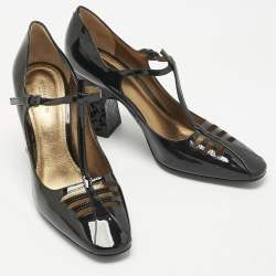 Pre Owned Bottega Veneta Black Patent Leather Cut Out Mary Jane Pumps Size 39.5