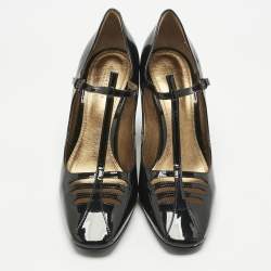 Pre Owned Bottega Veneta Black Patent Leather Cut Out Mary Jane Pumps Size 39.5