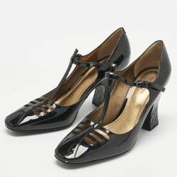 Pre Owned Bottega Veneta Black Patent Leather Cut Out Mary Jane Pumps Size 39.5