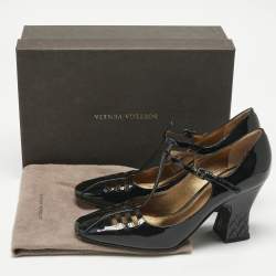 Pre Owned Bottega Veneta Black Patent Leather Cut Out Mary Jane Pumps Size 39.5
