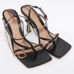 Pre Owned Bottega Veneta Black Leather Stretch Ankle Strap Sandals Size 36