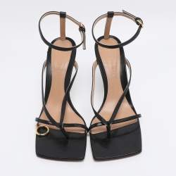 Pre Owned Bottega Veneta Black Leather Stretch Ankle Strap Sandals Size 36
