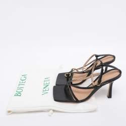 Pre Owned Bottega Veneta Black Leather Stretch Ankle Strap Sandals Size 36