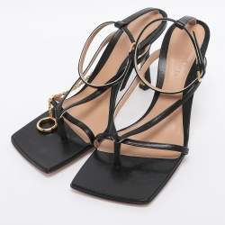 Pre Owned Bottega Veneta Black Leather Stretch Ankle Strap Sandals Size 36