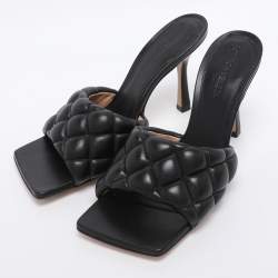 Pre Owned Bottega Veneta Black Leather Quilted Lido Slide Size 36.5