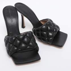 Pre Owned Bottega Veneta Black Leather Quilted Lido Slide Size 36.5