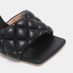 Pre Owned Bottega Veneta Black Leather Quilted Lido Slide Size 36.5