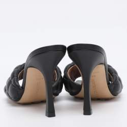 Pre Owned Bottega Veneta Black Leather Quilted Lido Slide Size 36.5