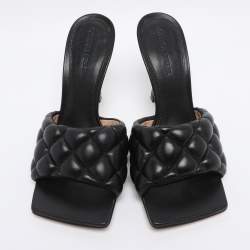 Pre Owned Bottega Veneta Black Leather Quilted Lido Slide Size 36.5