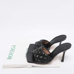Pre Owned Bottega Veneta Black Leather Quilted Lido Slide Size 36.5