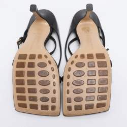 Pre Owned Bottega Veneta Black Leather Stretch Square Ankle Strap Sandals Size 38