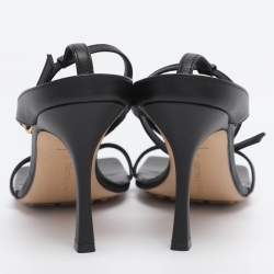 Pre Owned Bottega Veneta Black Leather Stretch Square Ankle Strap Sandals Size 38