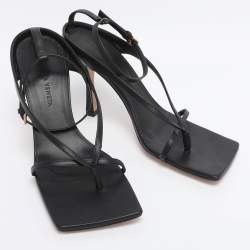 Pre Owned Bottega Veneta Black Leather Stretch Square Ankle Strap Sandals Size 38