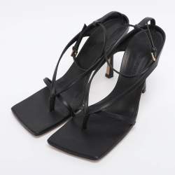Pre Owned Bottega Veneta Black Leather Stretch Square Ankle Strap Sandals Size 38