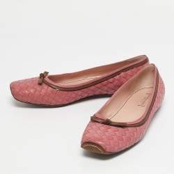 Pre Owned Bottega Veneta Pink Intrecciato Leather Ballet Flats Size 39.5