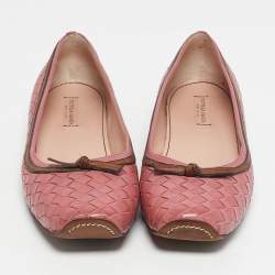 Pre Owned Bottega Veneta Pink Intrecciato Leather Ballet Flats Size 39.5