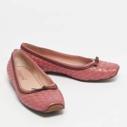 Pre Owned Bottega Veneta Pink Intrecciato Leather Ballet Flats Size 39.5