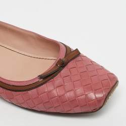 Pre Owned Bottega Veneta Pink Intrecciato Leather Ballet Flats Size 39.5