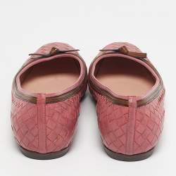 Pre Owned Bottega Veneta Pink Intrecciato Leather Ballet Flats Size 39.5