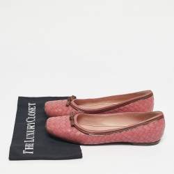 Pre Owned Bottega Veneta Pink Intrecciato Leather Ballet Flats Size 39.5