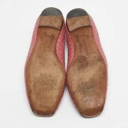 Pre Owned Bottega Veneta Pink Intrecciato Leather Ballet Flats Size 39.5