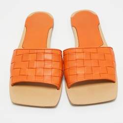 Pre Owned صند ل بوتيغا فينيتا مسطح جلد إنتريشياتو برتقالي مقاس 39.5