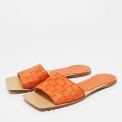 Pre Owned صندل بوتيغا فينيتا مسطح جلد إنتريشياتو برتقالي مقاس 39.5