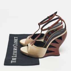 Pre Owned Bottega Veneta Beige/Silver Lizard Embossed Leather and Satin Wedge Sandals Size 39