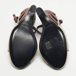 Pre Owned Bottega Veneta Beige/Silver Lizard Embossed Leather and Satin Wedge Sandals Size 39