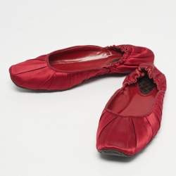 Pre Owned Bottega Veneta Red Satin Veneta Ballet Flats Size 39.5
