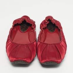 Pre Owned Bottega Veneta Red Satin Veneta Ballet Flats Size 39.5