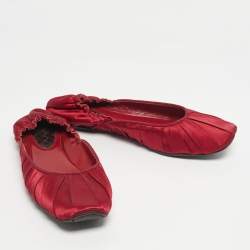 Pre Owned Bottega Veneta Red Satin Veneta Ballet Flats Size 39.5