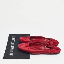 Pre Owned Bottega Veneta Red Satin Veneta Ballet Flats Size 39.5