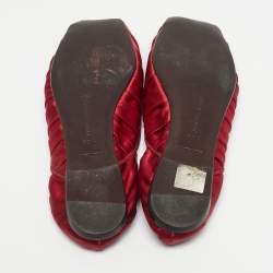 Pre Owned Bottega Veneta Red Satin Veneta Ballet Flats Size 39.5