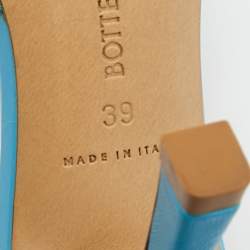 Pre Owned Bottega Veneta Blue Leather Stretch Slide Sandals Size 39