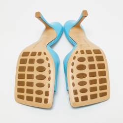 Pre Owned Bottega Veneta Blue Leather Stretch Slide Sandals Size 39