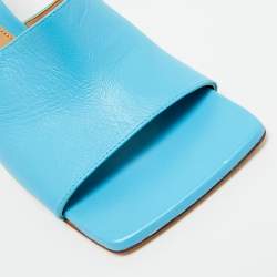 Pre Owned Bottega Veneta Blue Leather Stretch Slide Sandals Size 39