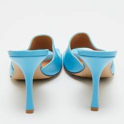 Pre Owned Bottega Veneta Blue Leather Stretch Slide Sandals Size 39