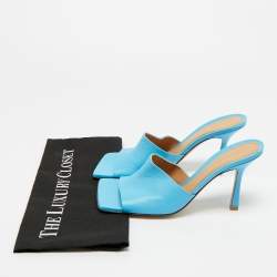 Pre Owned Bottega Veneta Blue Leather Stretch Slide Sandals Size 39