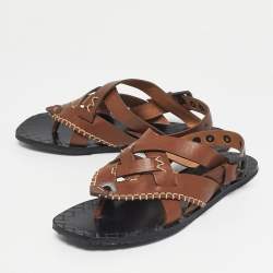 Pre Owned Bottega Veneta Brown Leather Thong Slingback Flat Sandal Size 39