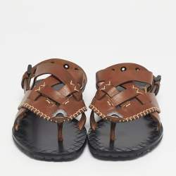 Pre Owned Bottega Veneta Brown Leather Thong Slingback Flat Sandal Size 39