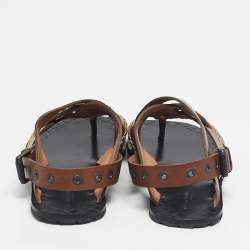 Pre Owned Bottega Veneta Brown Leather Thong Slingback Flat Sandal Size 39