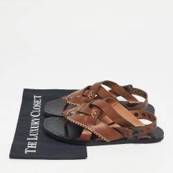 Pre Owned Bottega Veneta Brown Leather Thong Slingback Flat Sandal Size 39