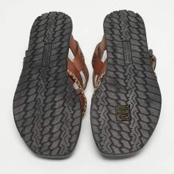 Pre Owned Bottega Veneta Brown Leather Thong Slingback Flat Sandal Size 39