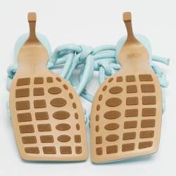 Pre Owned Bottega Veneta Blue Leather Ankle Strap Sandals Size 39