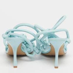 Pre Owned Bottega Veneta Blue Leather Ankle Strap Sandals Size 39